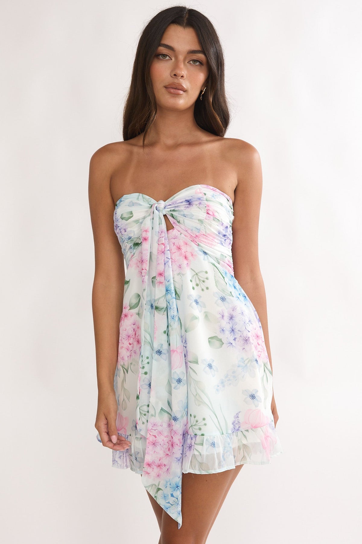 Gloria Day Tied Bust Strapless Mini Dress Lilac