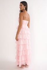Janelia Layered Frill Maxi Dress Pink