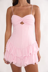 Heartstring Layered Hem Mini Dress Pink