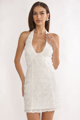 Averina Rosette Halterneck Mini Dress White