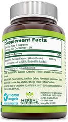 Extracto de Boswellia Serrata 65% Ácidos Boswélicos 600 mg