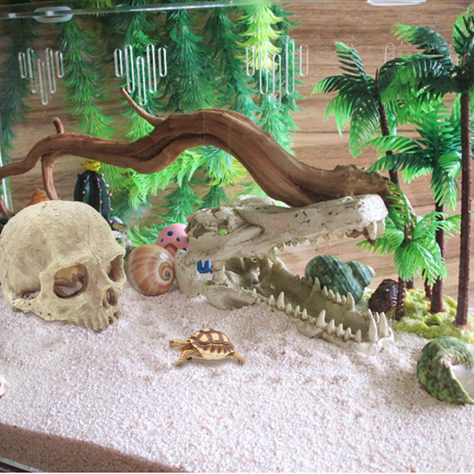 Tfwadmx Bearded Dragon Tank Accessories Reptiles Crocodile Skull Decorations Resin Human Skulls Hideouts Cave Habitat Lizard Plants Hanging Fake Vines Decor for Chameleon,Snake,Spider,Gecko and Fish - BeesActive Australia