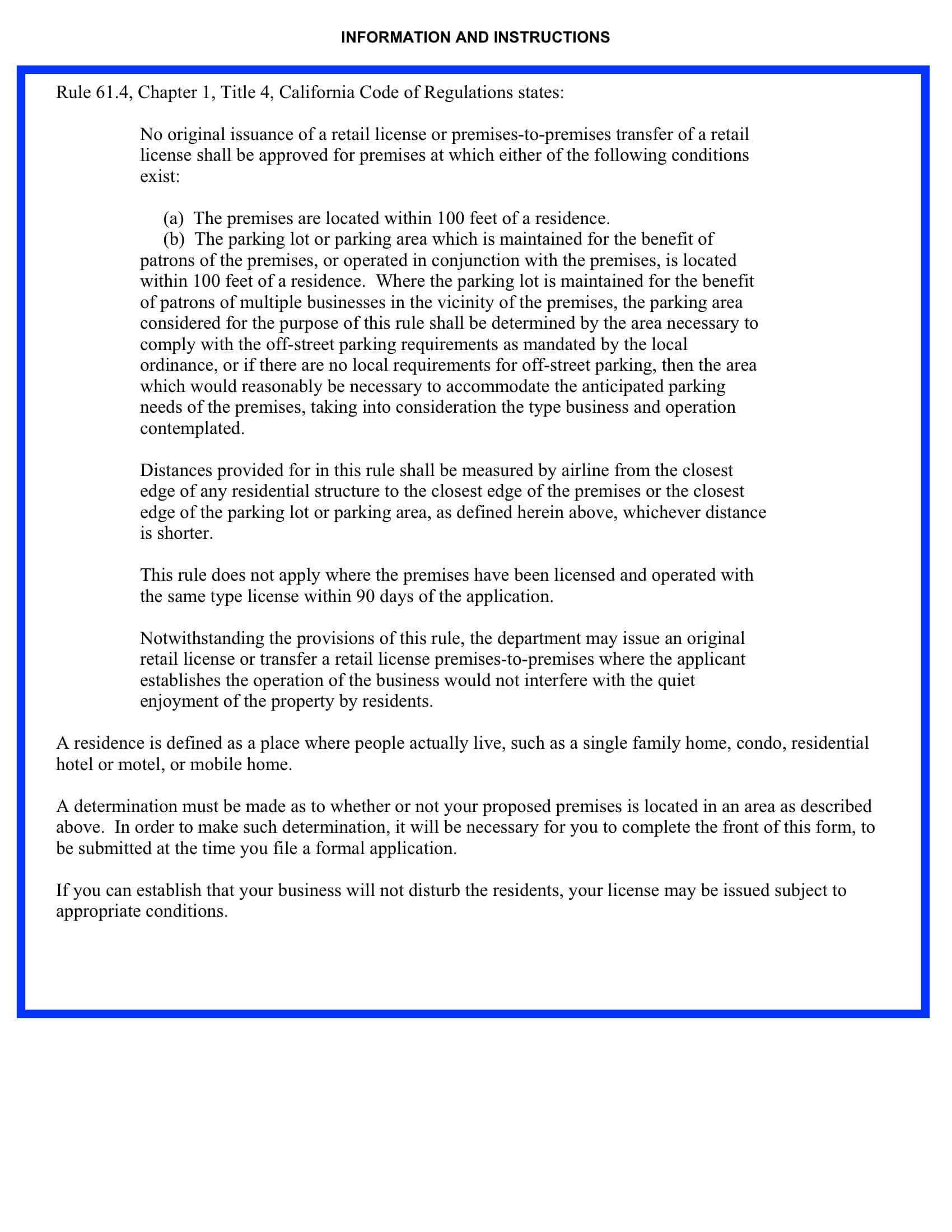 ABC San Diego Information and Instructions 500 residents premises