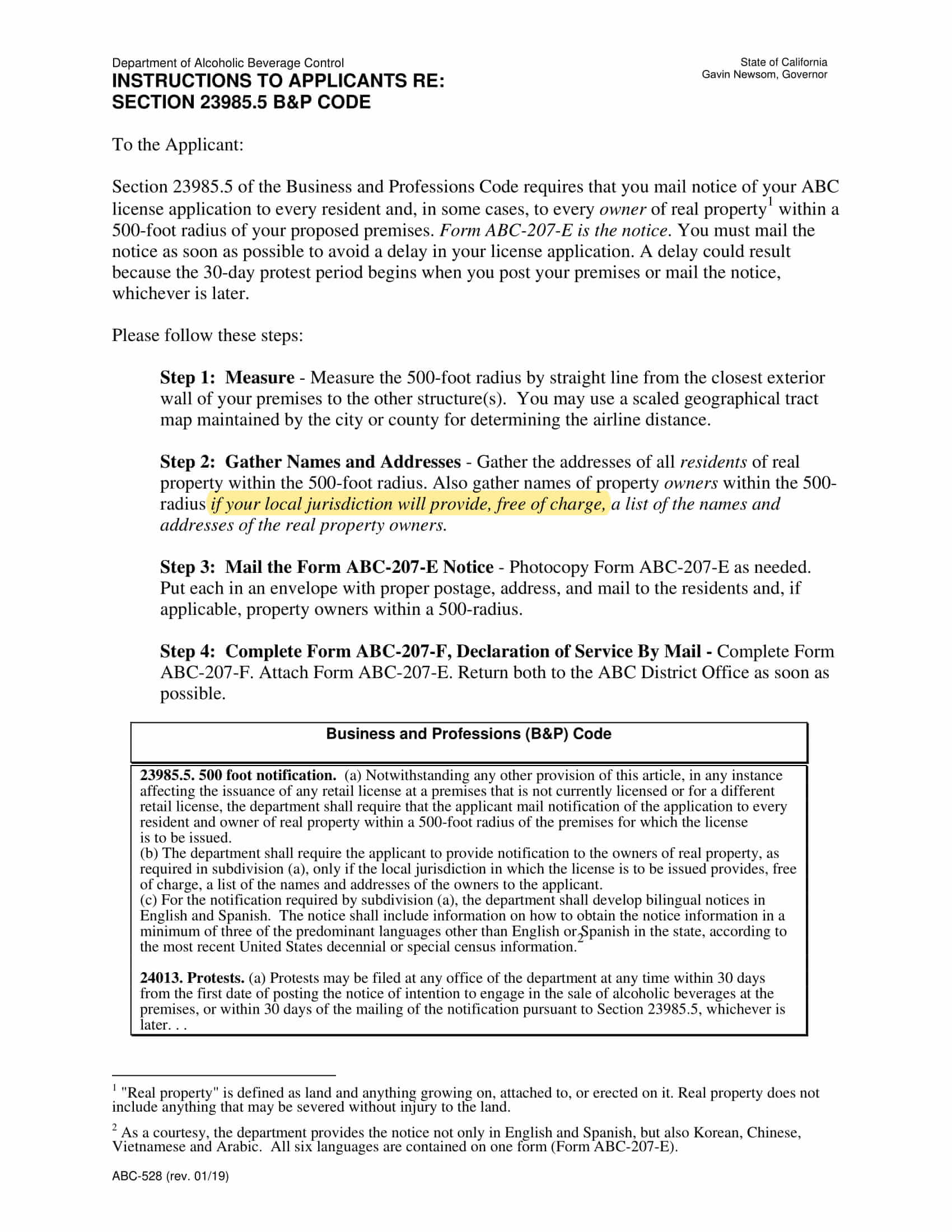 Higlighted ABC 528 that shows property owners are not required