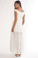 In Blooms Off-Shoulder Lace Maxi Dress White