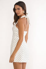 Elisabet Halter Neck Mini Dress Polka Dot White