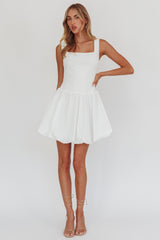 Like Art Square Neck Bubble Mini Dress White