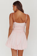 Like Art Tied Shoulder Bubble Mini Dress Pink