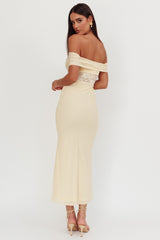 Flutters Off-Shoulder Lace Insert Maxi Dress Cream