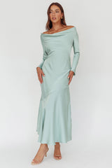 Cecilia Long Sleeve Drape Back Maxi Dress Sage