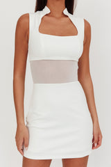 Astro Mandarin Collar Mesh Mini Dress White