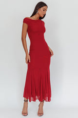 Diana Asymmetric Shoulder Godet Maxi Dress Wine