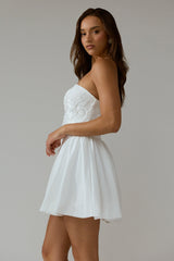 Fiora Basque Waist Strapless Mini Dress White