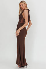 Playing Games Cut-Out Cowl Halter Dress Chocolate