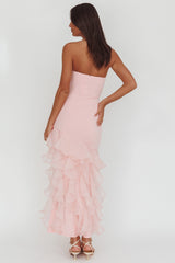 Kioto Strapless Organza Trim Maxi Dress Blush
