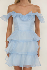 Rosira Off-Shoulder Ruffle Mini Dress Sky Blue