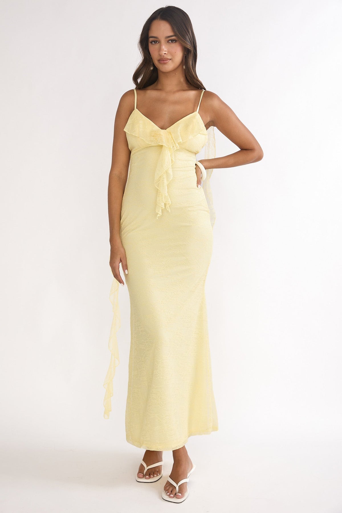 Sunspell Ruffle Trim Lace Maxi Dress Butter