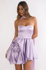 Lilianne Rosette Bubble Hem Mini Dress Lilac