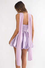 Lilianne Rosette Bubble Hem Mini Dress Lilac