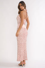 Cabernet Halter Maxi Dress Sequin Pink