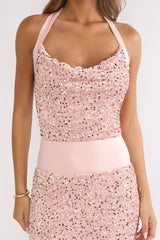 Cabernet Halter Maxi Dress Sequin Pink