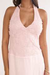 Blushing Belle Embellished Halter Maxi Dress Blush