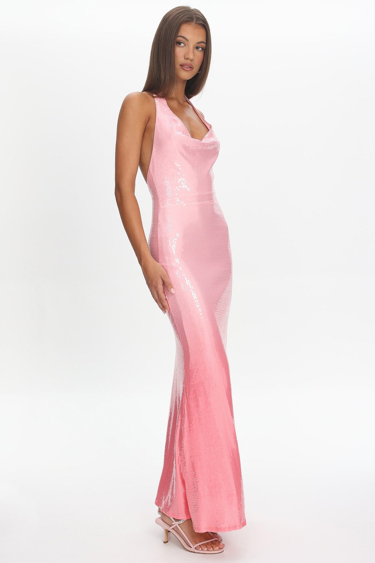 Koral Halter Sequin Maxi Dress Gradient Pink