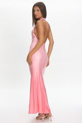 Koral Halter Sequin Maxi Dress Gradient Pink