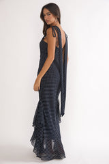 Emmara Tied Shoulder Maxi Dress Polka Dot Navy