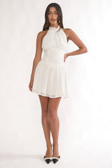 Lunaria High Neck Halterneck Mini Dress White