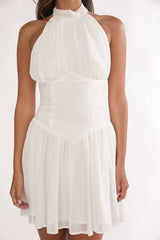 Lunaria High Neck Halterneck Mini Dress White