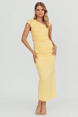 Dream Crush Asymmetric Neckline Midi Dress Lemon