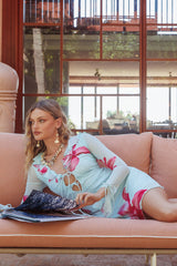 Sea Dreaming Ruffle Trim Mini Dress Floral Blue