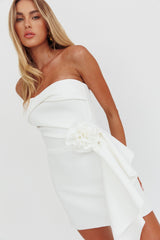 Sasha Cascade Ruffle Rosette Mini Dress White