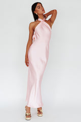 Italia Azure Crossover Halterneck Maxi Dress Pearl