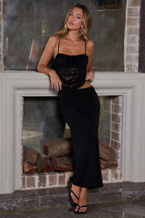 Lorely Lace Rosette Maxi Dress Top Black