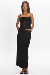 Lorely Lace Rosette Maxi Dress Top Black