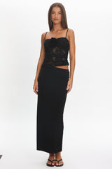 Lorely Lace Rosette Maxi Dress Top Black