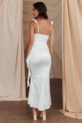 Blushing Ruffle Trim Midi Dress Oyster