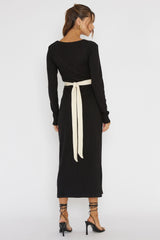 So Emotional Long Sleeve Cut-Out Knit Dress Black