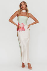 Damsel Reverse Halter Maxi Dress Flower Green