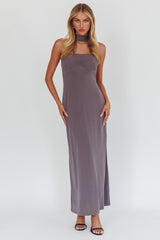 Damsel Reverse Halter Maxi Dress Charcoal