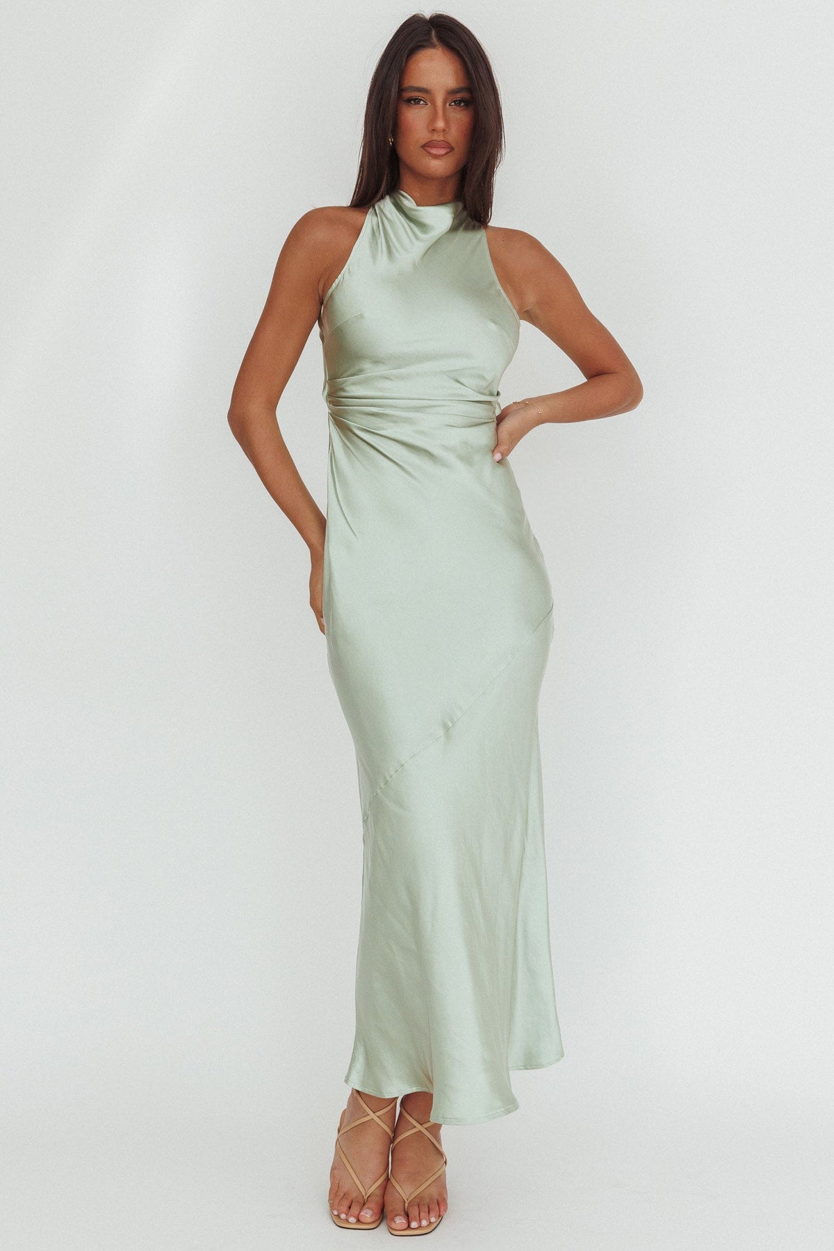 Moonlight Mirage Criss-Cross Back Maxi Dress Pistachio