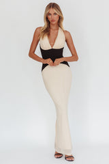 Milos Contrast Halter Maxi Dress Cream