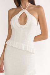 Clemence Smocked Frill Trim Maxi Dress White