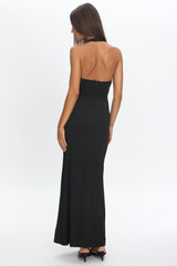 Make Believe Plunging Halterneck Maxi Dress Black