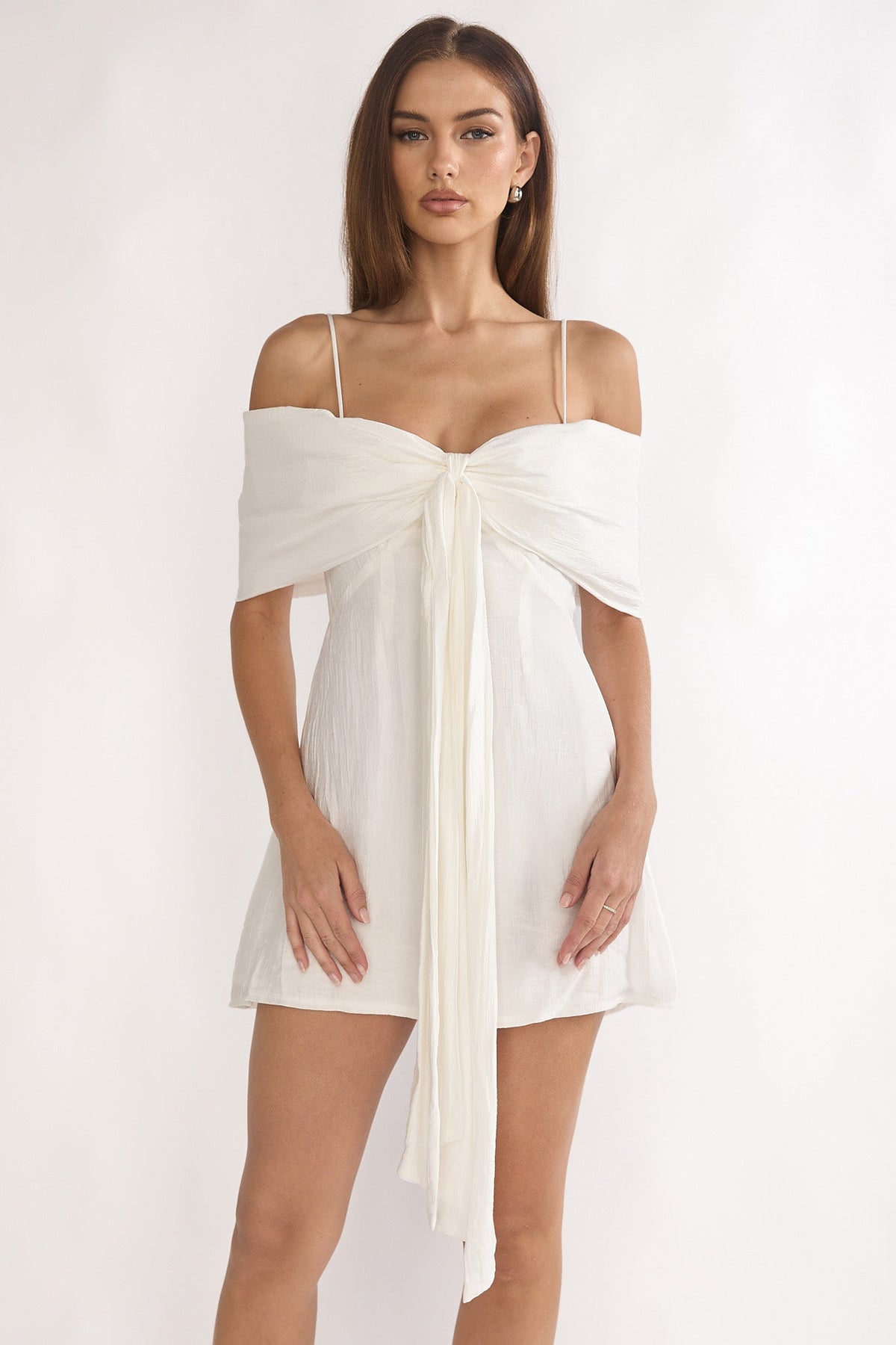 Lillibet Bow Tied Bust Mini Dress White