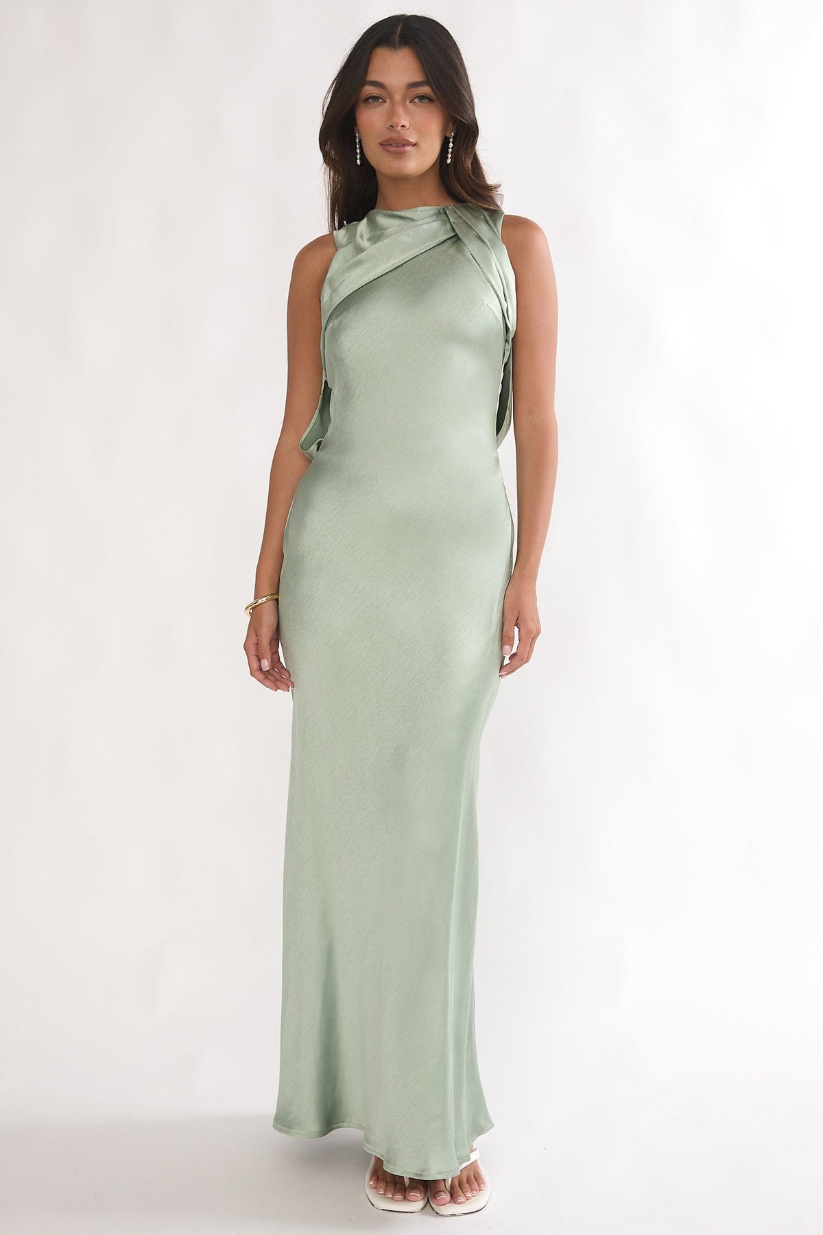 Levinia Draped Back Maxi Dress Pistachio