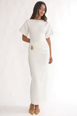Briona Short Sleeve Buckle Maxi Dress White
