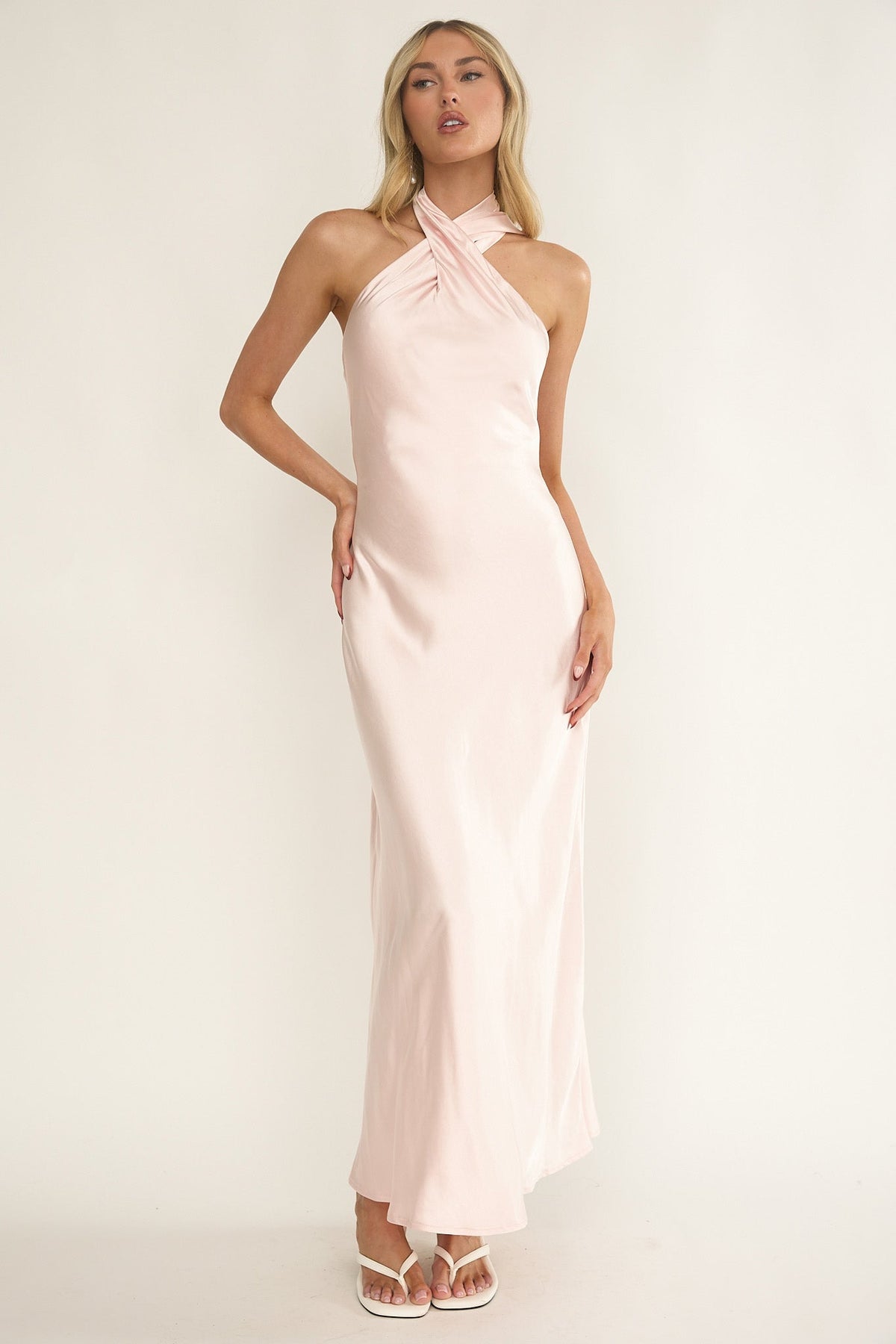 Alvara Crossover Halterneck Maxi Dress Pink